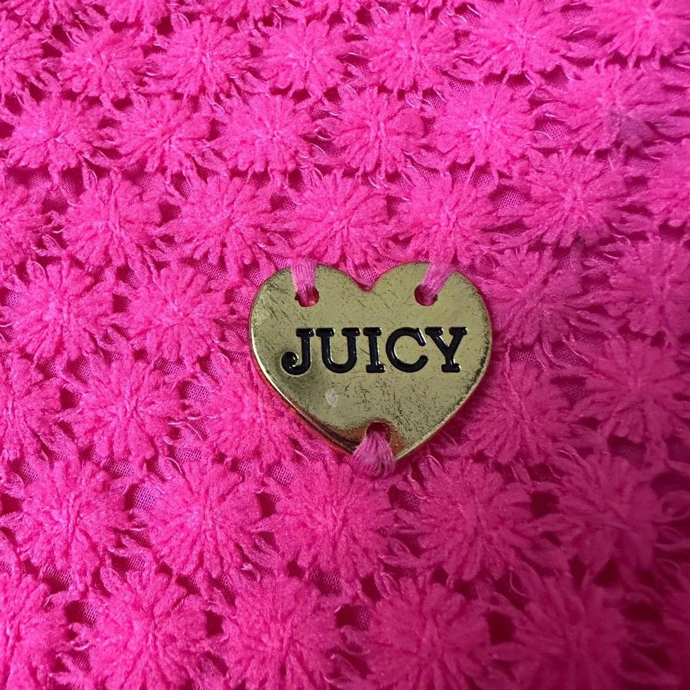 Juicy Couture Girls Pink Eyelet Lace Dress Gold Heart Logo Button Back Size 6X